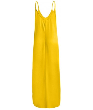 Cover-Ups Women's Plus Size Maxi Long Dresses Casual Summer Sleeveless Boho Loose Beach Party Dress with Pockets - Yellow - C...