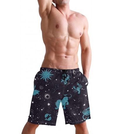 Racing Men's Swim Trunks Hedgehog Cactus Quick Dry Beach Board Shorts with Pockets - Zodiac Constellation - CM18QQWQQ7M $52.26