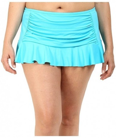 Bottoms Women's Plus-Size Solid Retro Skirted Bikini Bottom - Island Bleu - CP12CFZ2QXX $47.70