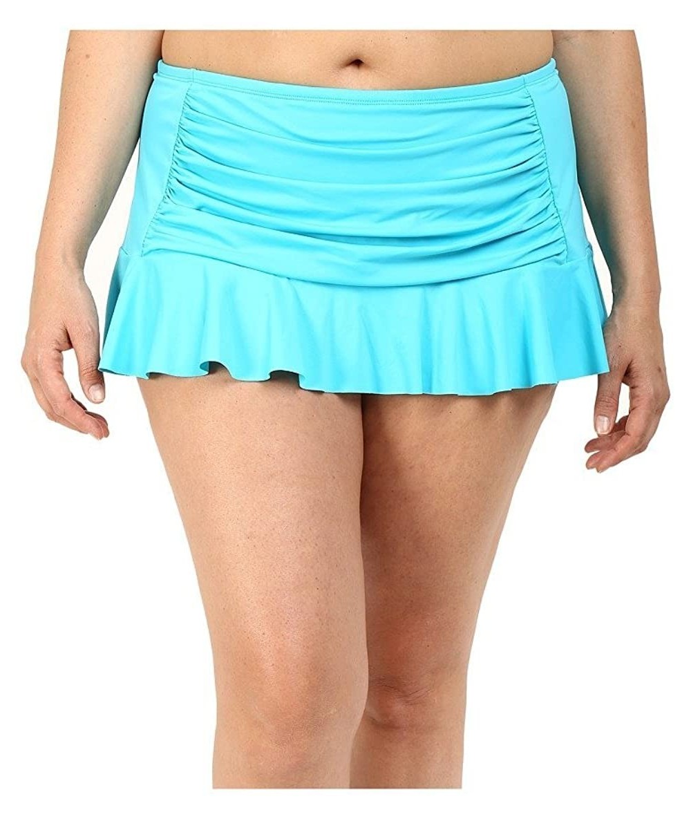 Bottoms Women's Plus-Size Solid Retro Skirted Bikini Bottom - Island Bleu - CP12CFZ2QXX $47.70