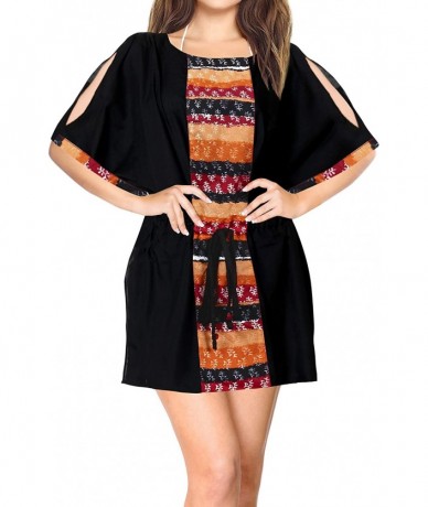 Cover-Ups Women's Rayon Beach Cover up Swimsuit Kimono Cardigan with Bohemian Floral Print - Halloween Black_a938 - CX18CIO2Q...