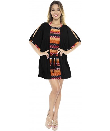 Cover-Ups Women's Rayon Beach Cover up Swimsuit Kimono Cardigan with Bohemian Floral Print - Halloween Black_a938 - CX18CIO2Q...