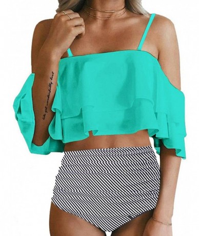 Sets Women Two Piece Swimsuit High Waisted Off Shoulder Ruffled Bikini Set - Green-1 - CL18CRCHTNO $49.79