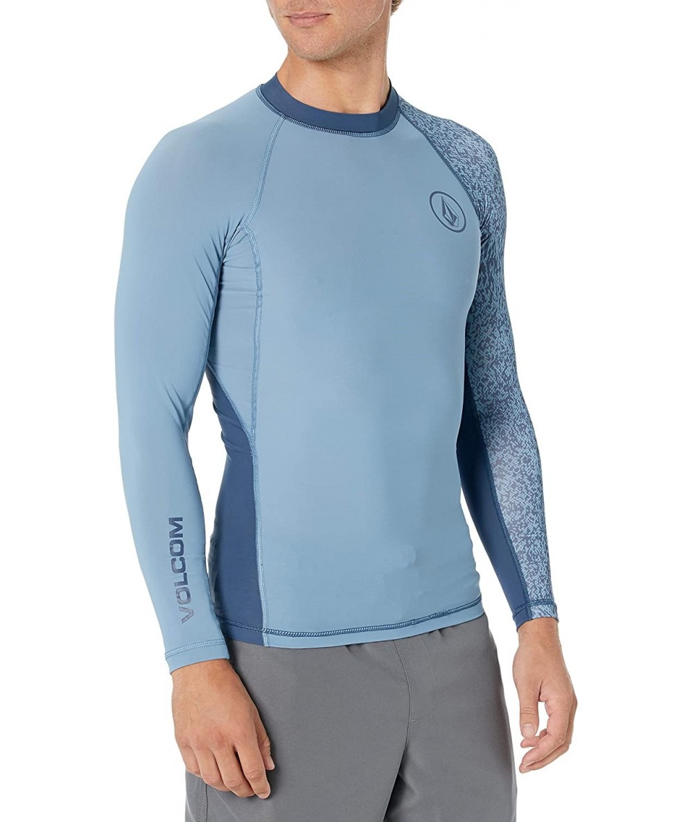 Rash Guards Men's Lido Block Long Sleeve Rashguard - Wrecked Indigo - CA183QU9S8I $35.20