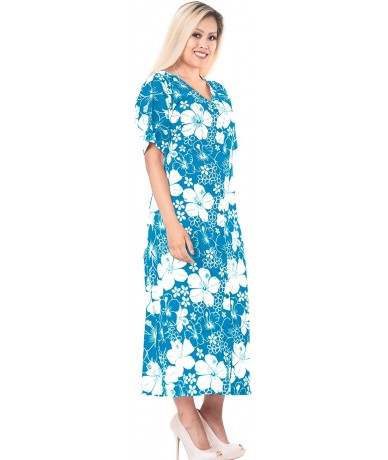 Cover-Ups Women's Maxi Caftan Evening Gowns Casual Dress Cover Ups Drawstring - Teal Blue_b348 - C6189IWZKUL $45.50