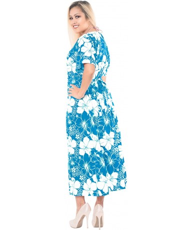 Cover-Ups Women's Maxi Caftan Evening Gowns Casual Dress Cover Ups Drawstring - Teal Blue_b348 - C6189IWZKUL $45.50