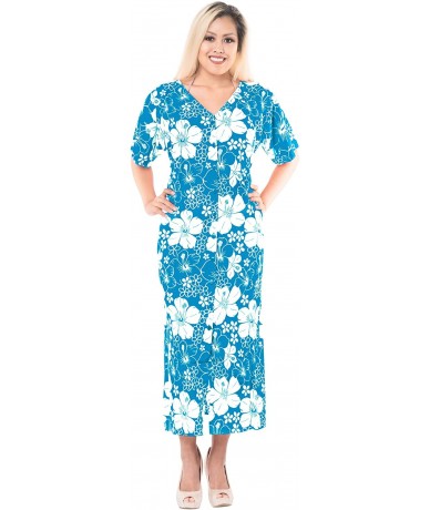 Cover-Ups Women's Maxi Caftan Evening Gowns Casual Dress Cover Ups Drawstring - Teal Blue_b348 - C6189IWZKUL $45.50