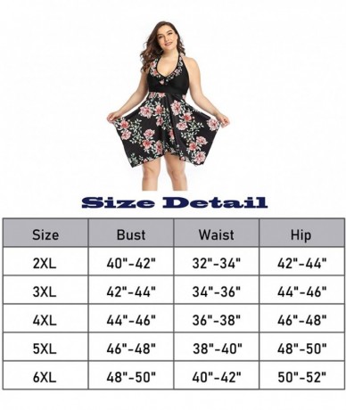 Tankinis Women's Plus Size Swimwear Floral Printed Swimsuit Halter Swimdress Tankini Two Pieces 2XL-6XL Bathing Suit - Red Fl...