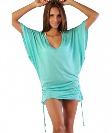 Cover-Ups Beach Dress Summer Casual Cover Up Fashion Chic Blouse Made in USA - Aqua - C111JYYSR3R $37.37