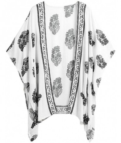 Cover-Ups Womens Kimono Cardigan- Boho Loose Half Sleeve Cover Up Smock Tops Blouses - 2 White - C918TQEDY6W $29.62