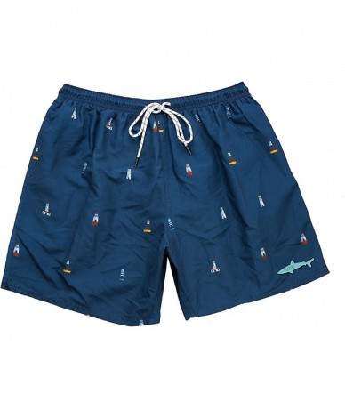 Trunks Men's Bimini Quick Dry Printed Short Swim Trunks - Lighthouse Navy - CI18DHOCK56 $24.87