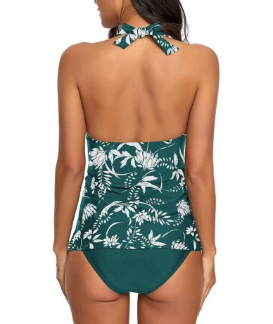 Sets Women's Racerback Colorblock Two Piece Tankini Sets Swimsuit Swimwear - Y 109 Green Printed - CL19083WI0T $49.12