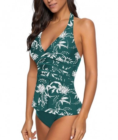 Sets Women's Racerback Colorblock Two Piece Tankini Sets Swimsuit Swimwear - Y 109 Green Printed - CL19083WI0T $49.12