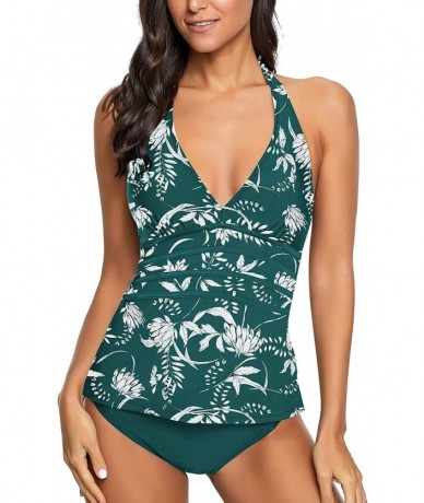 Sets Women's Racerback Colorblock Two Piece Tankini Sets Swimsuit Swimwear - Y 109 Green Printed - CL19083WI0T $49.12