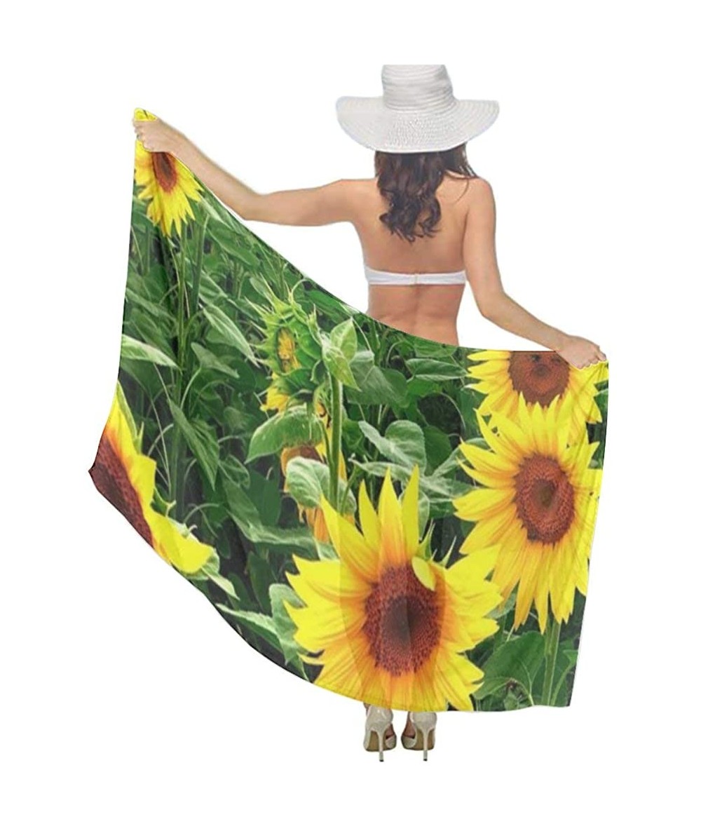 Cover-Ups Women's Swimwear Cover Ups- Summer Vacation Beach Sarong Soft Shawl Wrap - Sunflowers Patterned - CM19C4KA8KE $45.95