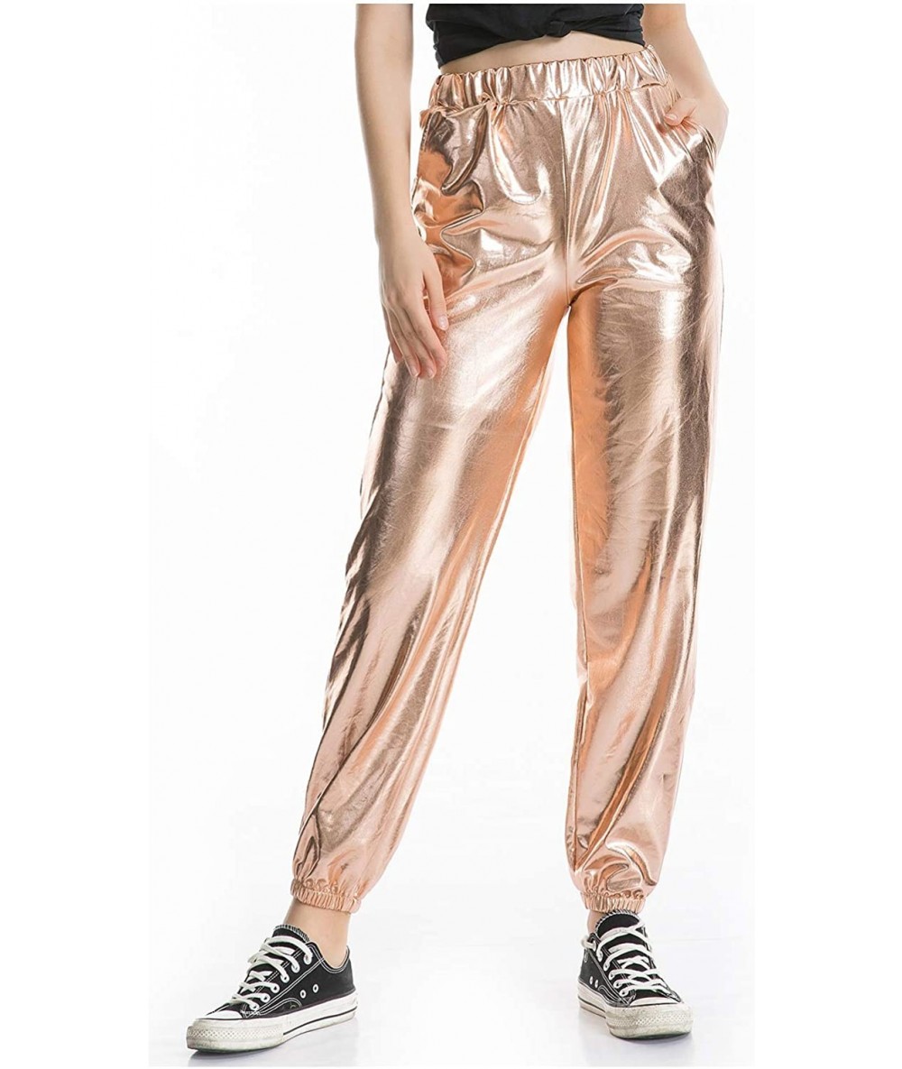 Sets Women's Metallic Shiny Jogger Pants Holographic Hip Hop Sweatpant Tap. - Rose Gold - C018Z3O94X4 $25.64