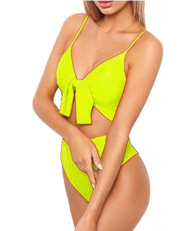 Cover-Ups Womens High Waisted Bikini Bottoms Spaghetti Strap Tie Knot Front Cutout High Cut One Piece Swimsuit Swimwear Yello...