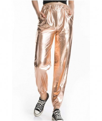 Sets Women's Metallic Shiny Jogger Pants Holographic Hip Hop Sweatpant Tap. - Rose Gold - C018Z3O94X4 $25.64