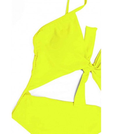 Cover-Ups Womens High Waisted Bikini Bottoms Spaghetti Strap Tie Knot Front Cutout High Cut One Piece Swimsuit Swimwear Yello...