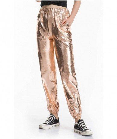 Sets Women's Metallic Shiny Jogger Pants Holographic Hip Hop Sweatpant Tap. - Rose Gold - C018Z3O94X4 $25.64