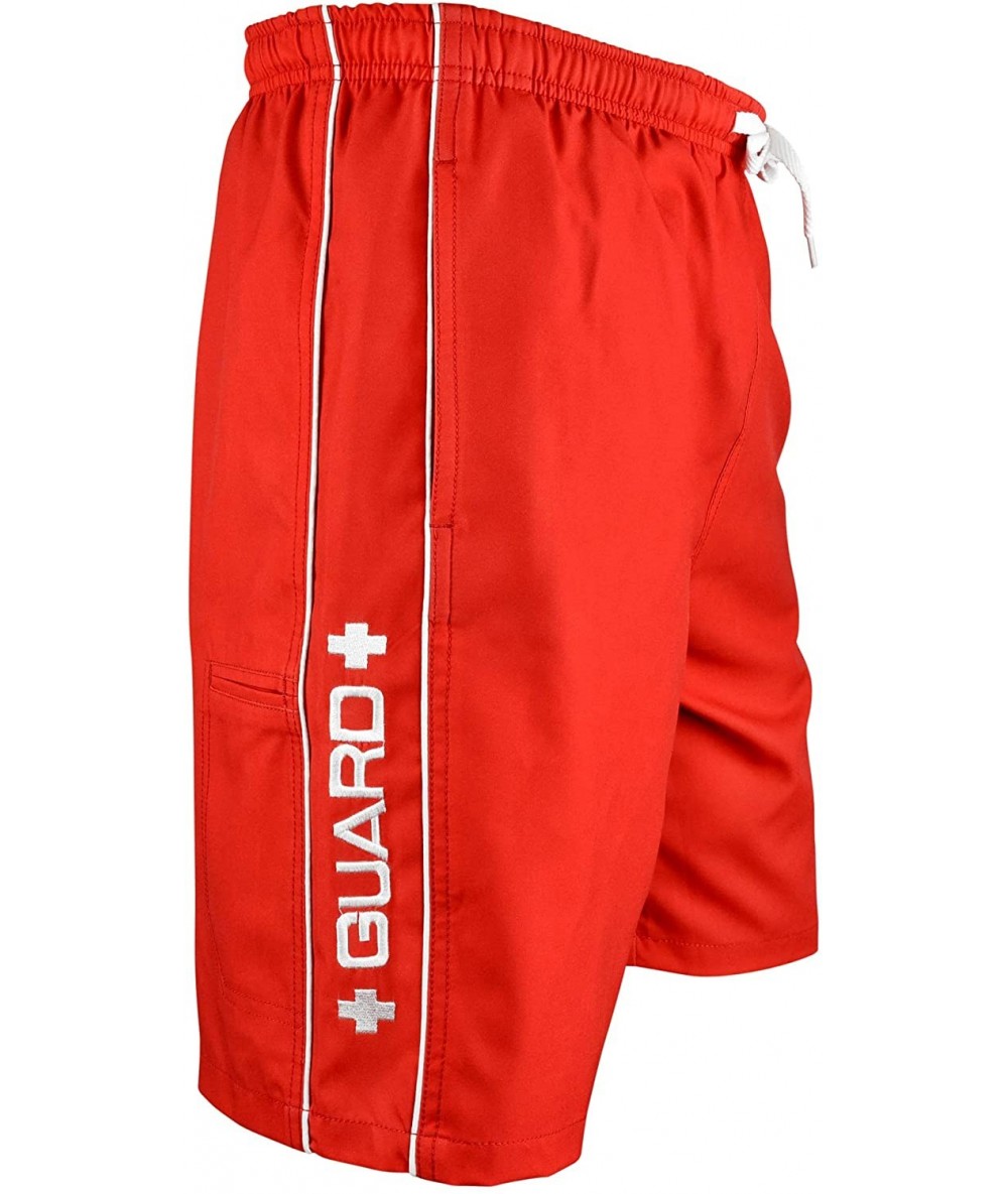 Trunks Piped Guard Swim Trunks - Red - CO18L4Q3G72 $44.95