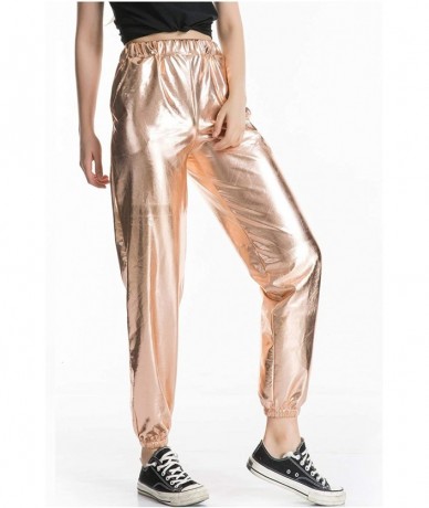 Sets Women's Metallic Shiny Jogger Pants Holographic Hip Hop Sweatpant Tap. - Rose Gold - C018Z3O94X4 $25.64