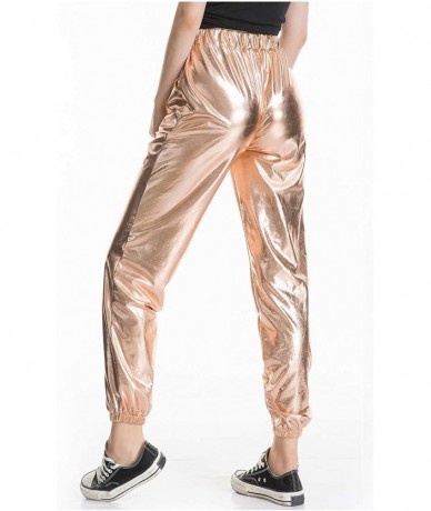 Sets Women's Metallic Shiny Jogger Pants Holographic Hip Hop Sweatpant Tap. - Rose Gold - C018Z3O94X4 $25.64