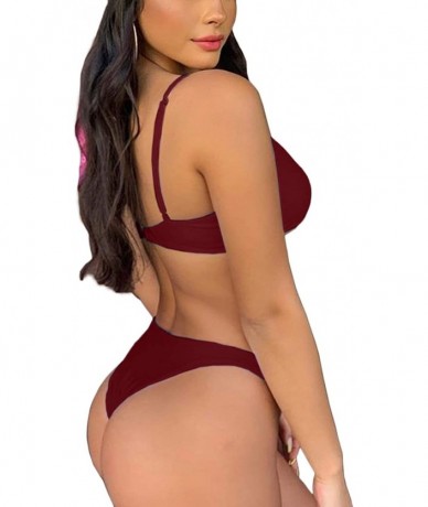 Sets Two Piece Swimsuits for Women Sexy Low Scoop Neck Cropped High Waist Thong Bathing Suits Wine S - C118EMN67RL $35.92