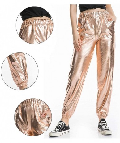 Sets Women's Metallic Shiny Jogger Pants Holographic Hip Hop Sweatpant Tap. - Rose Gold - C018Z3O94X4 $25.64