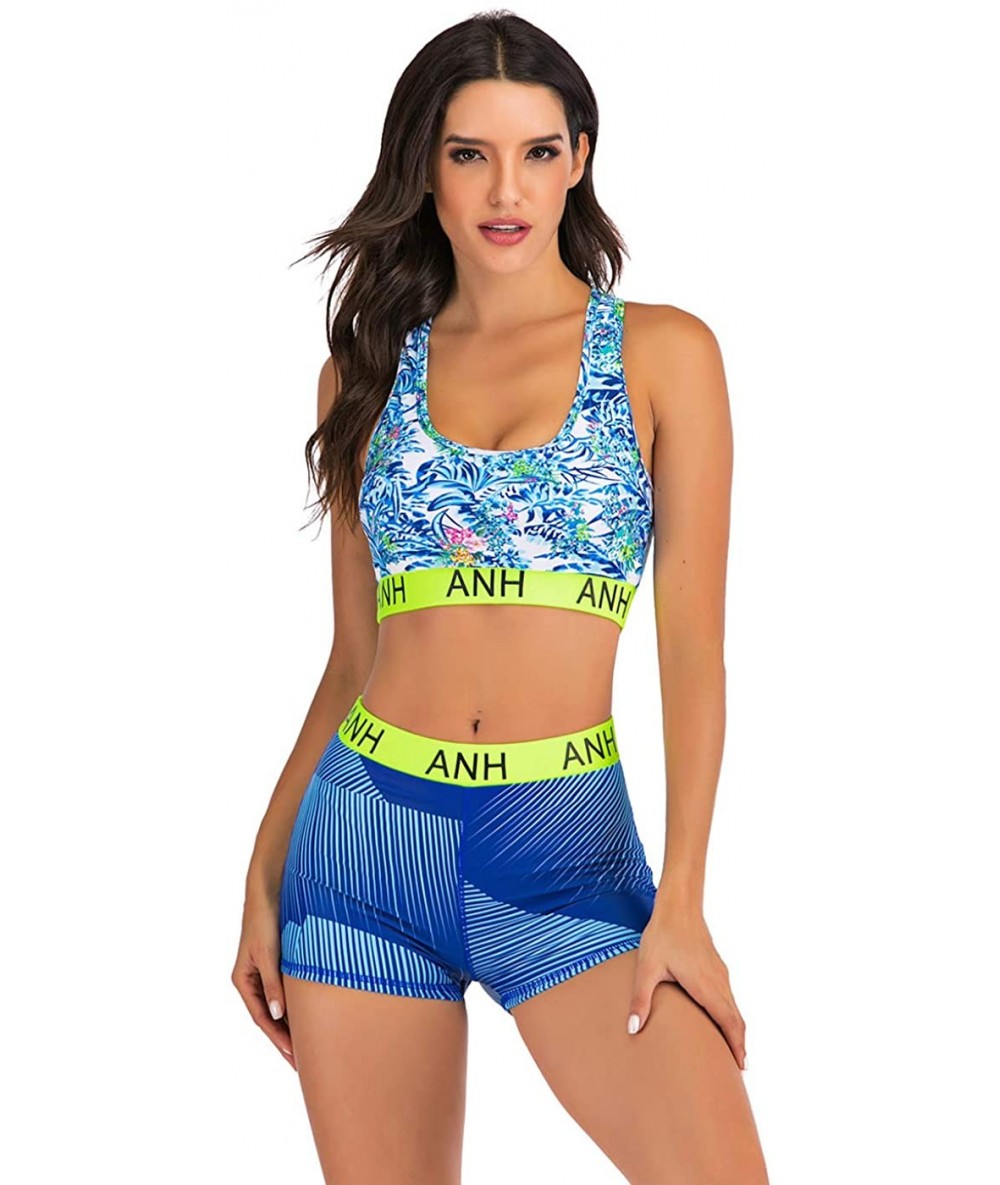 Sets Women's Two Piece Swimsuit Set Racerback Top with High Waist Bottom Shorts Athletic Swimwear - Blue-3 - CM1905QXKQ2 $64.55