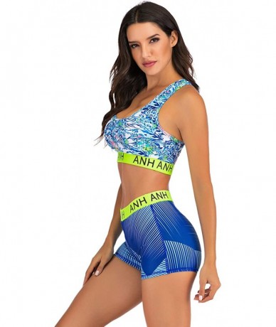 Sets Women's Two Piece Swimsuit Set Racerback Top with High Waist Bottom Shorts Athletic Swimwear - Blue-3 - CM1905QXKQ2 $64.55