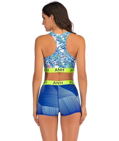 Sets Women's Two Piece Swimsuit Set Racerback Top with High Waist Bottom Shorts Athletic Swimwear - Blue-3 - CM1905QXKQ2 $64.55