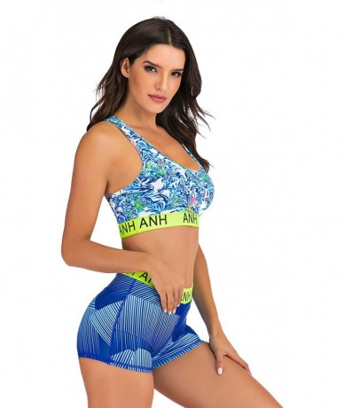 Sets Women's Two Piece Swimsuit Set Racerback Top with High Waist Bottom Shorts Athletic Swimwear - Blue-3 - CM1905QXKQ2 $64.55