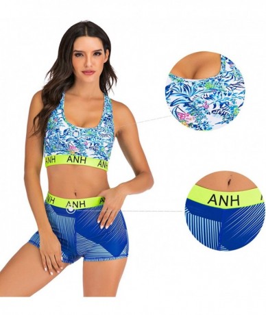 Sets Women's Two Piece Swimsuit Set Racerback Top with High Waist Bottom Shorts Athletic Swimwear - Blue-3 - CM1905QXKQ2 $64.55