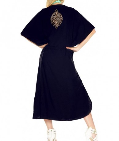 Cover-Ups Women's Maxi Caftan Loungewear Nightwear Swim Cover Ups Embroidered - Navy Blue_m53 - CH12MHXEYWT $46.85