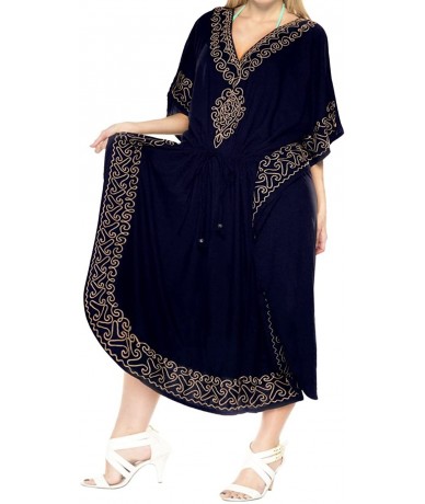 Cover-Ups Women's Maxi Caftan Loungewear Nightwear Swim Cover Ups Embroidered - Navy Blue_m53 - CH12MHXEYWT $46.85