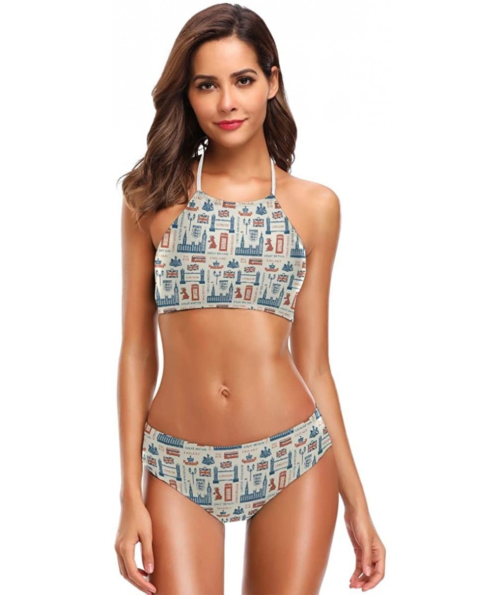 Sets Bikini Bathing Suit Womens 2 Piece Halter Neack High Waist Padded Sexy Swimsuit - Color21 - CP196YSHD9Y $46.15