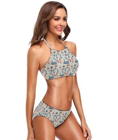 Sets Bikini Bathing Suit Womens 2 Piece Halter Neack High Waist Padded Sexy Swimsuit - Color21 - CP196YSHD9Y $46.15