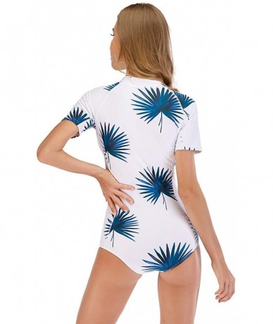 Rash Guards Women's Zip Front Printed Rashguard Swimsuit Sun Protection One Piece Swimwear - 5 Blue - C7190EQ5YCY $47.07