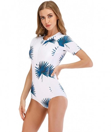 Rash Guards Women's Zip Front Printed Rashguard Swimsuit Sun Protection One Piece Swimwear - 5 Blue - C7190EQ5YCY $47.07