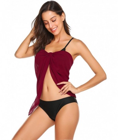 Cover-Ups Women Short Sarongs Beach Wrap Sheer Bikini Wrap Chiffon Cover Ups for Swimwear S-3XL - Wine Red - C9194UO8YZS $24.63