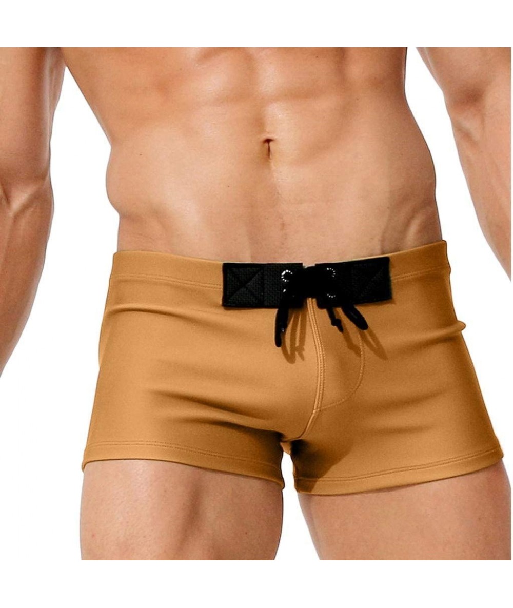 Briefs Men's Quick Dry Square Leg Swimsuit Casual Swimming Short Bathing Suit Beach Briefs - Khaki - CS18NTGUCC4 $31.27