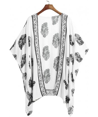 Cover-Ups Womens Kimono Cardigan- Boho Loose Half Sleeve Cover Up Smock Tops Blouses - 2 White - C918TQEDY6W $29.62