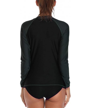 Rash Guards Women's Long-Sleeve Rashguard UPF 50+ Rash Guard Swimwear Athletic Tops - Black-gray - C618W84M6MZ $43.04