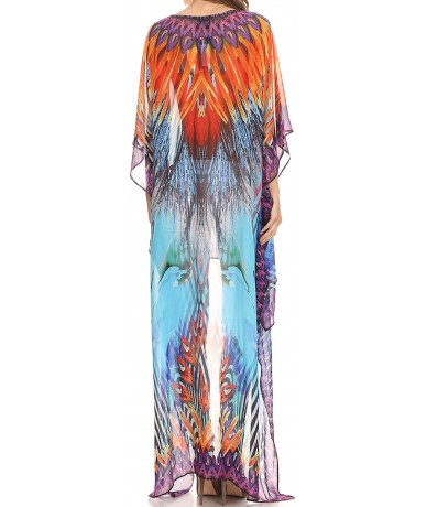 Cover-Ups Zeke Hi Low V-Neck Caftan Dress Printed Top Cover/Up - Turq Purple / Multi - CD12DEE0MQH $72.81