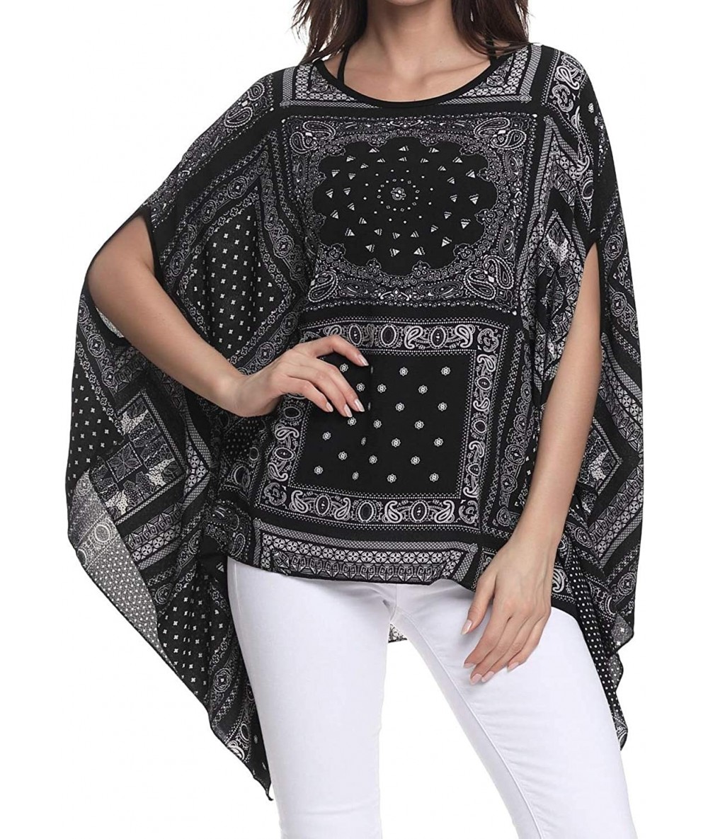 Cover-Ups Women's Floral Printed Chiffon Caftan Poncho Tunic Top - A-10033 - CH18RSWXRNH $26.52