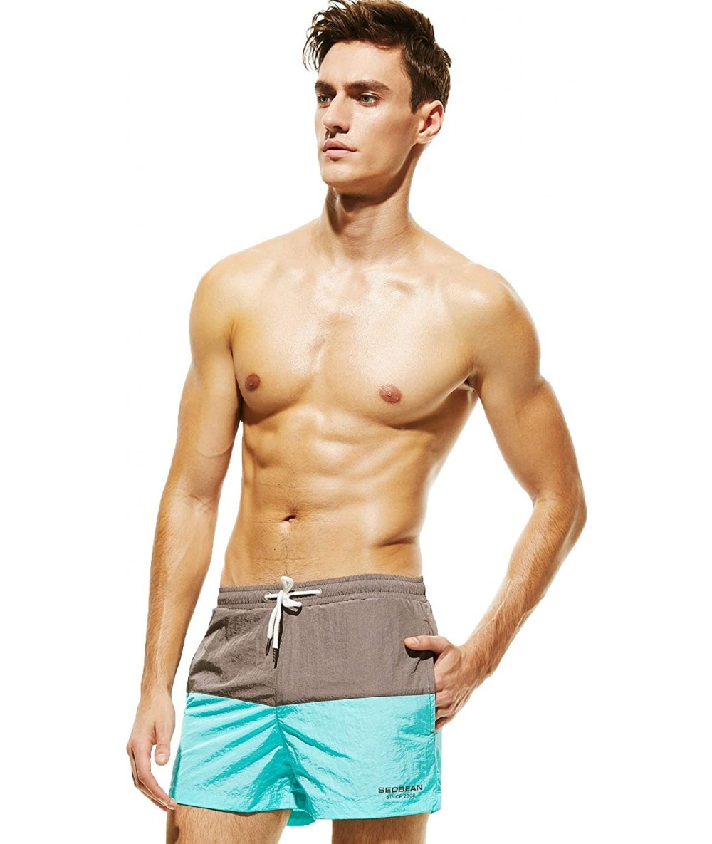 Trunks Men's Swim Trunks Quick Dry 3D Printed Beach Shorts with Pockets - 81307 Brown Blue - C618TANH8XR $46.22