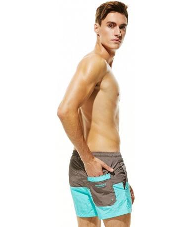 Trunks Men's Swim Trunks Quick Dry 3D Printed Beach Shorts with Pockets - 81307 Brown Blue - C618TANH8XR $46.22