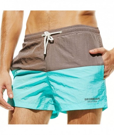 Trunks Men's Swim Trunks Quick Dry 3D Printed Beach Shorts with Pockets - 81307 Brown Blue - C618TANH8XR $46.22