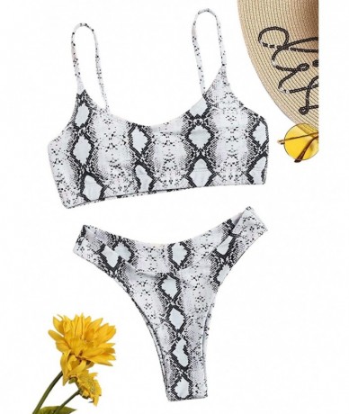 Sets Women's Bathing Suits Spaghetti Strap Leopard Print Thong Bikini Swimwear Set - Snake - CK18RZU4T5E $39.22